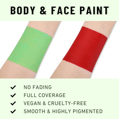 BADCOLOR Red Light Green Face Body Paint Stick Set, Oil Based Eye Balck Makeup Stick, Waterproof Facepainting Zombie Clown Witch Forest Fairy Cosplay for Halloween Party Cosplay Stage Costume Makeup - color: 2PCS Red & Light Green