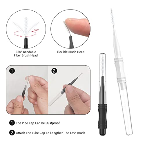 100 Pcs Micro Eyebrow Brush With Cap - Spoolie Lamination Brush 2 Size Multifunctional Spooly Lash - color: 100 Pcs