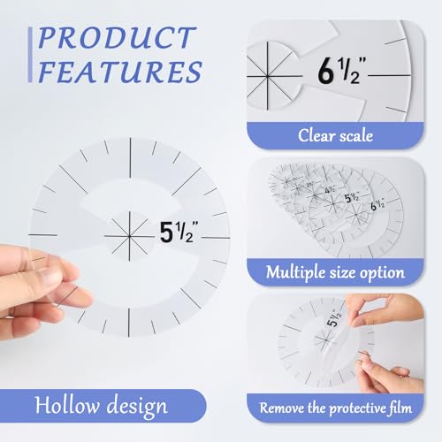 Imeepa 5PCS Clear Acrylic Circle Template Rulers for Quilting, 5 Sizes - size: Circle