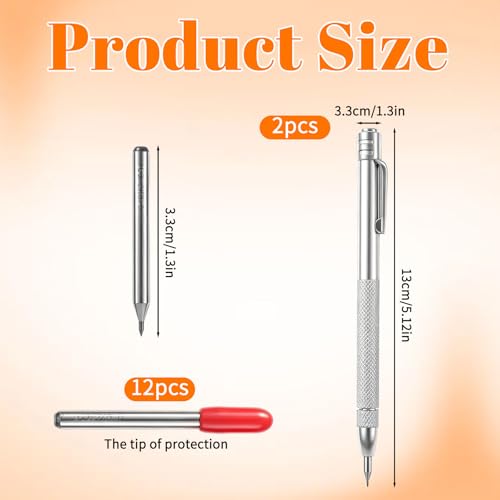 2 Pack Tungsten Carbide Scriber, Metal Scribe Tool with 12 Replacement Tips, Etching Pen with Magnet Clip, Engraving Pen for Glass Ceramics Hardened Steel Sheet Metal Marking