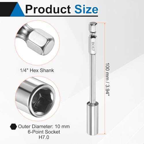 HARFINGTON Nut Driver Drill Bit 7mm Metric Socket 1/4" Hex Shank 3.94" (100mm) Long 6-Point Socket Quick Change CR-V Steel Bolt Setters for Power Drill Driver - size: 7mm
