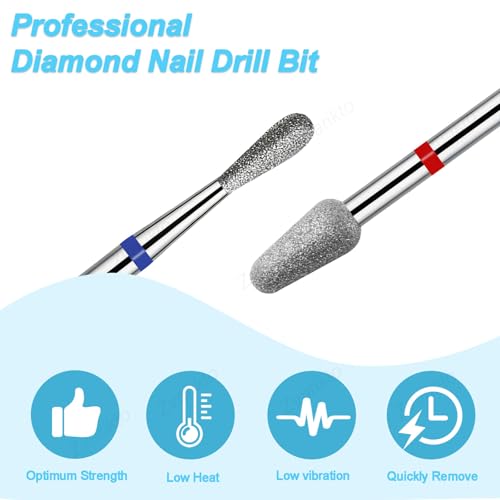 Diamond Nail Drill Bits Set, 2PCS Inverted Pear Bit & Peanut Bit, 3/32'' Professional Cuticle Cleaner for Dead Skin Removal, Cuticle Prep & Nail Art Tools