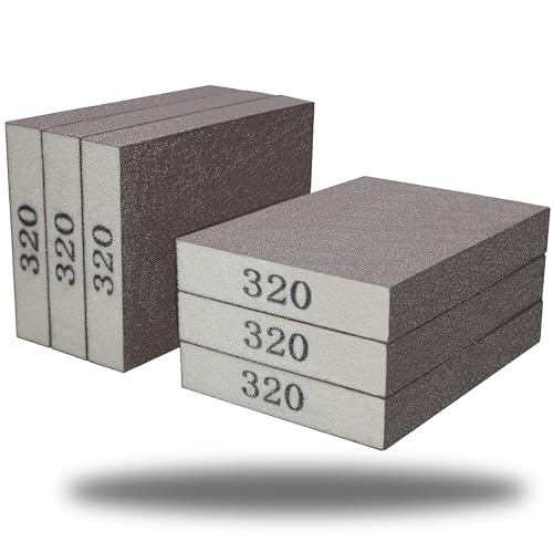 Tonmp 6 Pack 320 Grit Fine Sanding Sponge, Washable and Reusable Sanding Blocks Great for Pot Pan Brush Sponge Brush Glasses Sanding Wood Sanding Metal Sanding (320 Grit) - style: 320 Grit