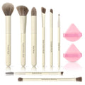 8 Pcs Makeup Brush Set, Premium Synthetic Makeup Brushes with 2 Puffs - color: White