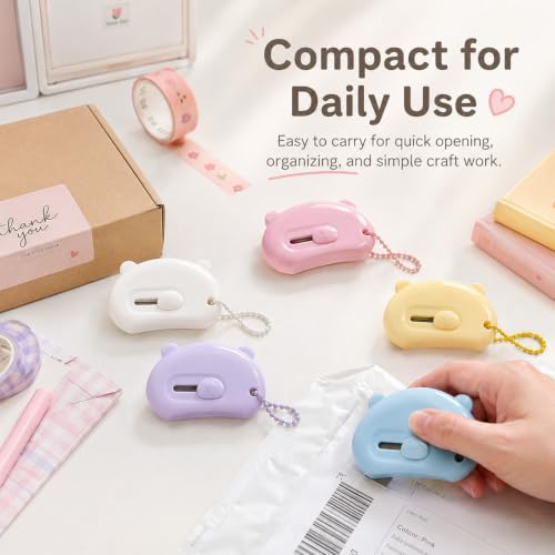5 PCS Mini Box Cutters Retractable, Cute Letter Opener with Key Rings