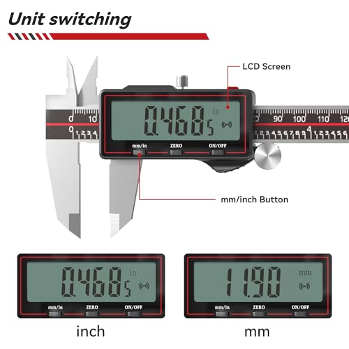 GemRed Wireless Digital Caliper 6 Inch with Data Transfer to Excel/Phone/PC