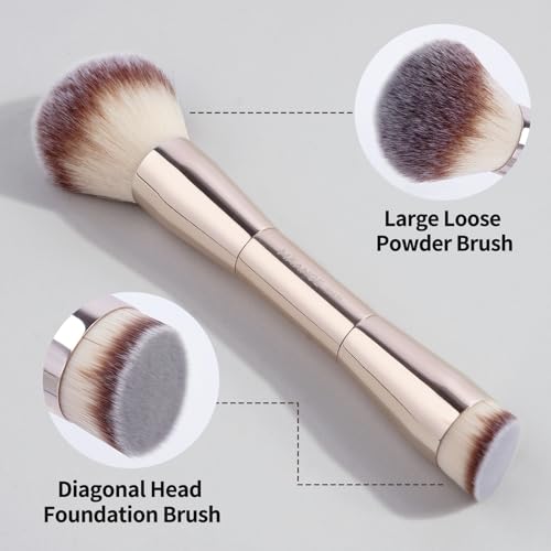 MAANGE Foundation Makeup Brushes, 2Pcs Double Ended Makeup Brush for Blending Liquid Powder Concealer Cream Blush Buffe (Gold) - color: Gold-2pcs