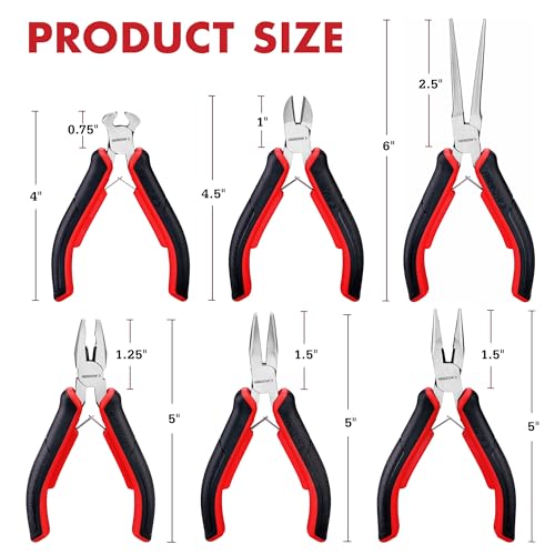 ARROW Mini Pliers Set, 6PC Precision Jewelry Craft Pliers Kit