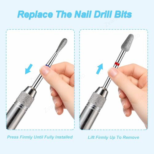 Diamond Nail Drill Bits Set, 2PCS Inverted Pear Bit & Peanut Bit, 3/32'' Professional Cuticle Cleaner for Dead Skin Removal, Cuticle Prep & Nail Art Tools