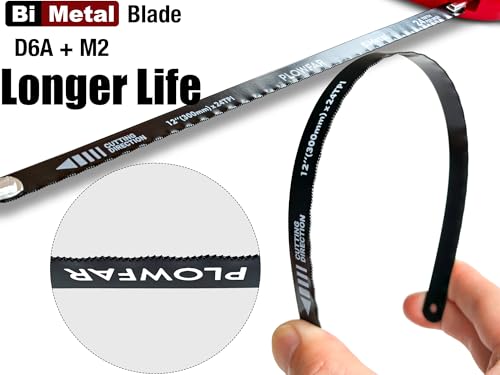 12” High-Tension Hacksaw Frame with 24 TPI Bi-metal Blade, Suitable for Metal, Wood, PVC, Carpentry