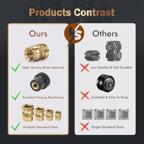 50PCS Brass Heat Set Nuts, M6 Threaded Inserts Assortment - size: M6*8*8,M6*10*8(50psc)