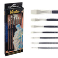 Creative Mark Vesta Synthetic Bristle Artist Paint Brushes for Acrylic Painting - Long Handle Acrylic Paint Brush Set of 7 Mimics Chungking Bristles for Oils and Alkyds - Bright Sizes 0,1,2,4,6,8,12 - size: Bright Set of 7