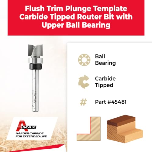 Amana Tool 45481 Flush Trim Router Bit 1/2 D x 3/8 CH x 1/4 SHK Bearing - size: 1/2 Dia x 3/8 x 1/4" Sh