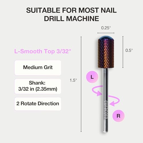 Curacoro Nail Drill Bits 3/32'' L-Shaped Smooth Top Carbide Bit (Medium) - color: Galaxy - L-Smooth Top, size: Medium
