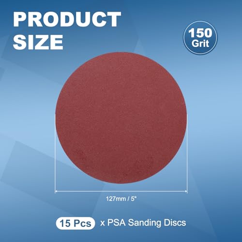 15 Pack 5 Inch PSA Sanding Discs 150 Grit Aluminum Oxide Red - size: 150 grit