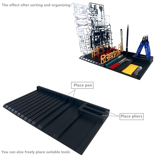 2-Piece Set Model Kit Display Stand and Runner Storage System with Action Base, Suitable for Model Stand and HG, MG and RG Model Character Display Stand ,Suitable for storing various tools，Black.