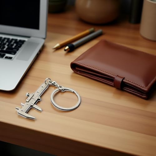 Mini Vernier Caliper Keychain, Car Keychain,Vernier Caliper Ruler Sliding Key Holder Rings Keychain Tools Cool Keychain Gift Ideas for Men Women 3D Movable Precision Measurement Tool