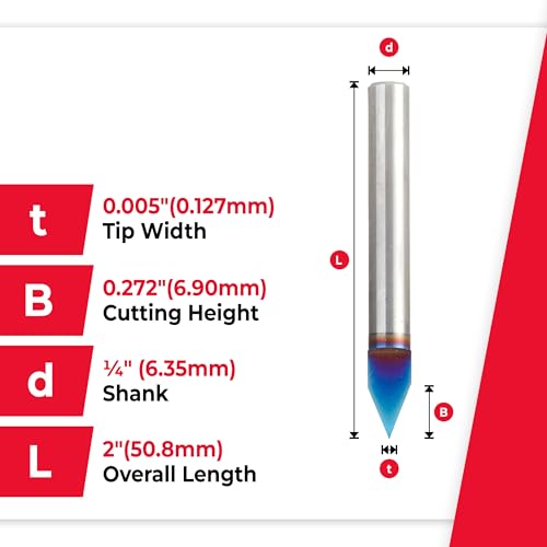 Amana Tool 45632-K Solid Carbide Spektra Extreme Tool Life Coated 45 Degree Engraving 0.005 Tip Width x 1/4 SHK x 2 Inch Long Signmaking Router Bit - size: 45632-K