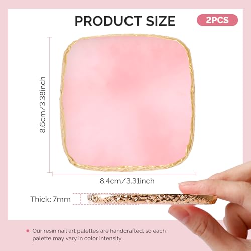 MelodySusie 2Pcs Square Resin Nail Art Palette with Spatula Pink White - size: 2PCS Square Shape.