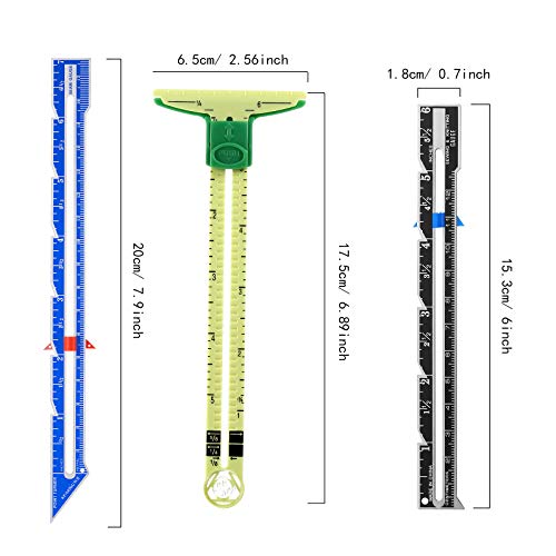 Frienda 3 Pcs Sewing Gauge with Sliding Marker, 5-in-1 Seam Ruler