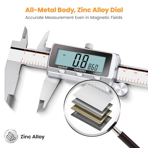 HARDELL Digital Caliper 6 Inch, Rechargeable All Metal W/Backlight Screen - size: 6 Inch