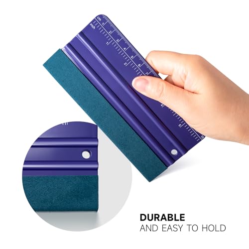 FOSHO Purple Felt Squeegee Vinyl Wrap Tool, Built-in Ruler 6"x3" Scratch-Free Vinyl Scraper for Sticker, Decal, Craft and Wallpaper Application Window Tint Tool - size: 6-inch