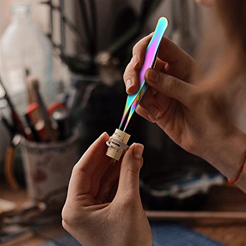 Honoson 6 Pieces Tweezers for Ingrown Hair Remover Pointed, Rainbow Color - color: Rainbow Color