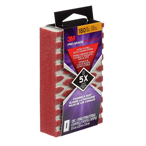 3M 2503PGP-180-UF Pro Grade Precision 180-Grit Ultra Flexible Block Sanding Sponge, 4.5" x 2.5" x 1" - style: 180-Grit