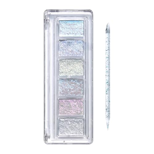 6 Colors Nail Art Chrome Powders Iridescent Nail Glitter Powder Holographic Gel Nail Polish Powder Gel Nail Glitter Dust Shimmer Pigment Palette with Plastic Applicator Sticks