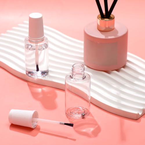 Irenare 10 Pcs Refillable Empty Nail Polish Bottles with Brush Mixing Marble Conservation Insert and Brush Top Plastic Nail Polish Container, Clear (20 ml) - size: 20 ml