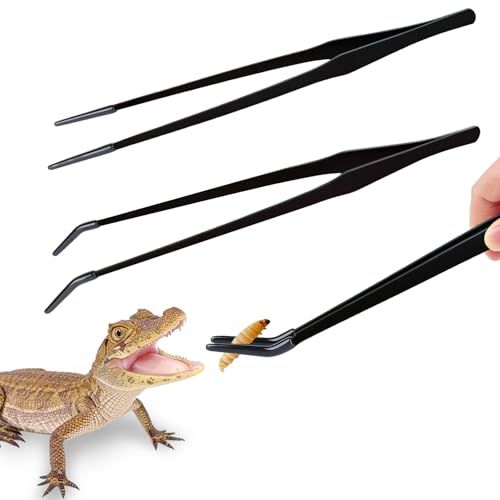2 Pack 10.6" Stainless Steel Reptile Feeding Tongs with Rubber Tip, Black - color: 10.6"Black