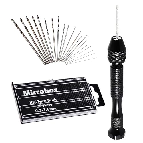 Pin Vise Hand Drill With 20 PCS Micro Twist Drill Bits Set 0.3mm-1.6mm Manual Drill Bits Hand Drill Set For Jewelry Making Walnut Resin and More Hobby Drill