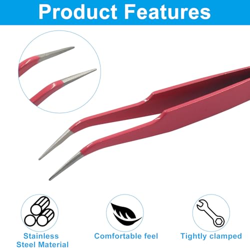 Murtenze 9 Pack Precision Tweezers, Stainless Steel, Pink - color: Pink