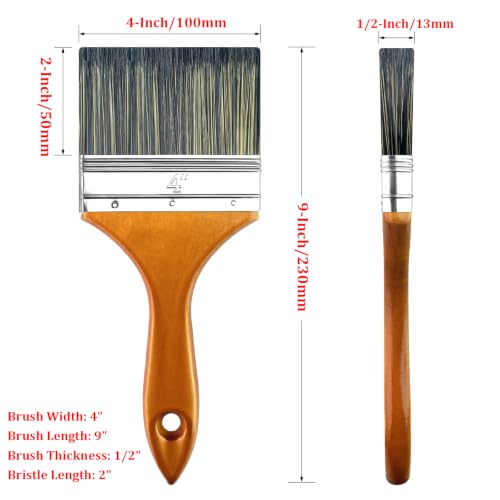Great Andrew 4" Paint Brush Wood Handle, Large Wide Brush - size: 1 PC, 4 Inch