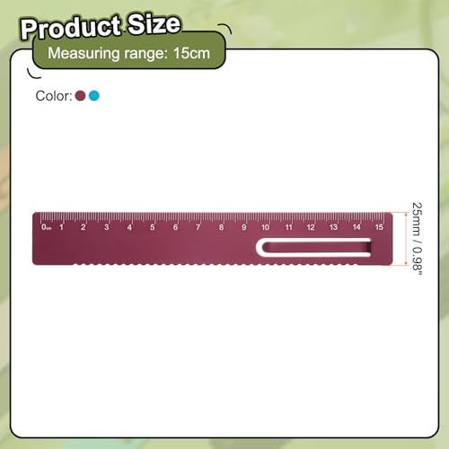 HARFINGTON 2pcs Straight Ruler 15cm Metal Bookmark Clip Rulers Red/Blue - color: Red/Deep Blue