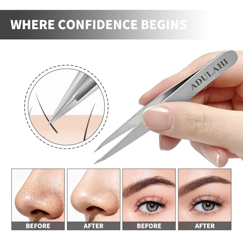 Precision Pointed Tweezers - Professional High Carbon Stainless Steel Needle Nose Tweezers for Effortless Eyebrows & Facial Hair Removal | Hand-Filed Sharp Tips | Salon & Home Use with Case