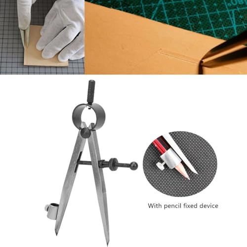Drafting Compass with Pencil Fixer – Carbon Steel Precision Divider for Metalwork & Leather Craft, Rotating Scriber Tool for Accurate Line Drawing