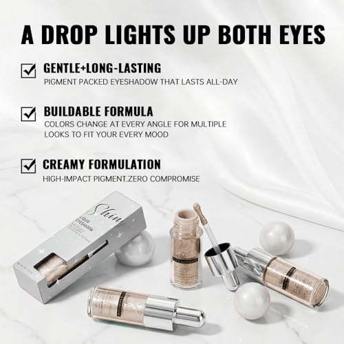 Gold Deep Brown Shimmer Liquid Metallic Eyeshadow, Everyday Neutral Toned Eye Shadow Makeup for Older Women, Multi-Dimensional Finish For Green Blue Eyes, Mini Travel Size, Vegan & Cruelty-Free 03# - color: J-#03