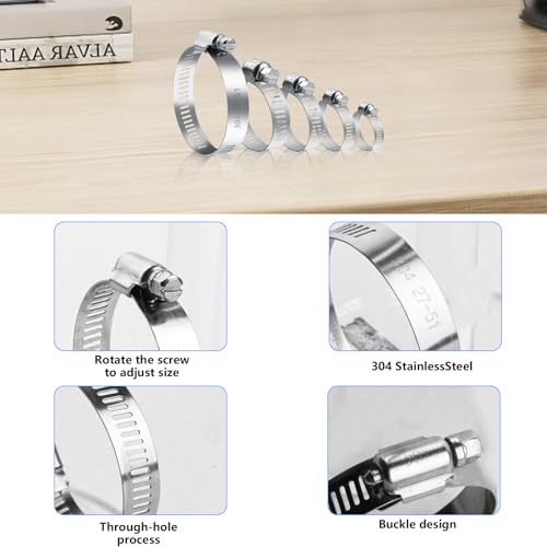 25 Pcs Adjustable Stainless Steel Hose Clamps Assortment, 1/4-2 in (6-51mm)