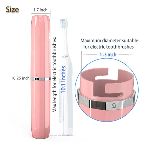 Long Ventilated Electric Toothbrush Travel Case, Portable Holder, Fits Most Standard Straight Electric Toothbrushes (Pink)