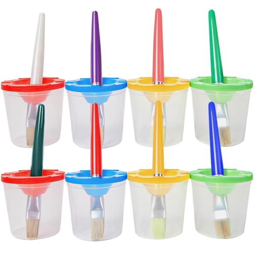 8 Paint Brushes,8 Paint Cups with Lids