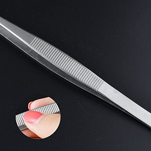 5.5 Inch Straight Tip Long Forceps Tweezers, Serrated Flat Tips Surgical Tongs Jewelers Needle Metal Sewing Sharp Kitchen Cooking Tweezers With Teeth Knurled Handles (1PCS-140mm) - color: Straight-1pcs-5.5inch