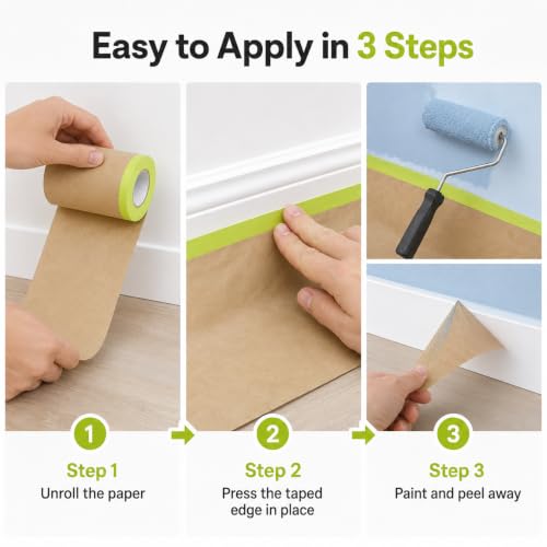 yeesport Pre-Taped Masking Paper for Painting, 4 Rolls, 11.8 in x 49.2 ft - size: 11.8 In x 49.2 Ft