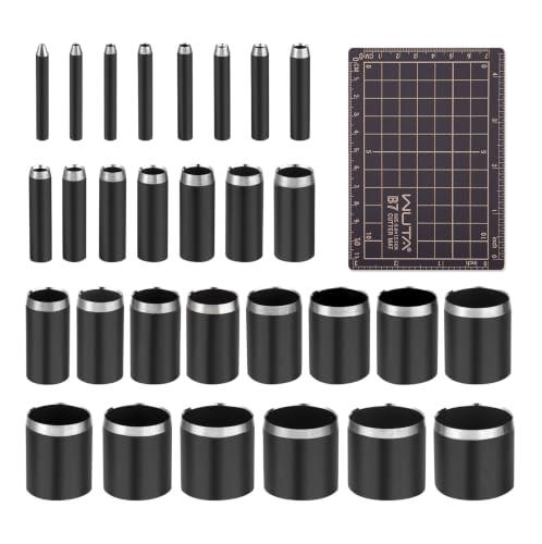WUTA Leather Hole Punch Set, 29PCS High Carbon Steel Circle Hole Punch Cutter with Cutting Mat, Precision Die-Casting Design for Leather, Rubber, Canvas, Cork (0.04"-0.98") - size: 29 size + 1 Mat