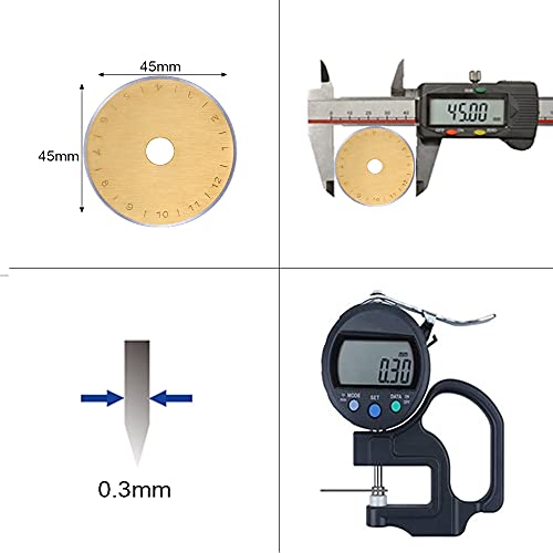 HEADLEY TOOLS Titanium Coated 45mm Rotary Cutter Blades 15 Pack Fits Olfa, Fiskars, Replacement Rotary Blade for Arts Crafts Quilting Scrapbooking Sewing, Sharp and Durable - size: 45mm 15pcs (Titanium Plating)