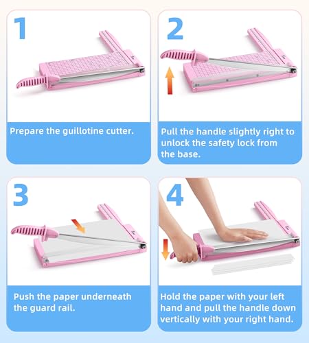 Firbon 12" Guillotine Paper Cutter with Hidden Ruler, Compact Paper Trimmer - color: Pink