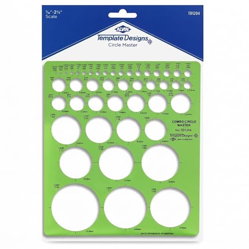 ALVIN TD1204 Circle Master Template, 45 Circles from 1/16 to 2-1/4 Inches, Drafting Stencil for Architects, Engineers, Artists and Students - style: TD1204: 45 Circles, 1/16 to 2-1/4 in