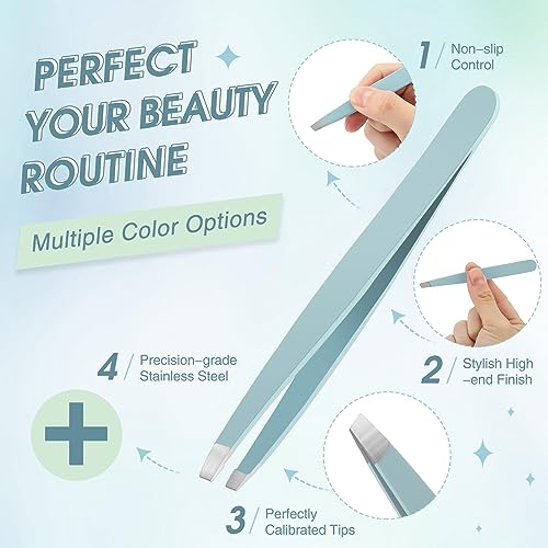 Mudder 12 Pcs Eyebrow Tweezers Set for Facial Hair in Bulk - color: Light Blue