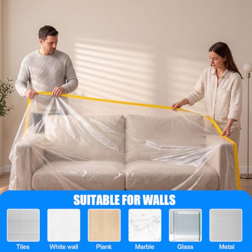 Seajan 9 Roll Pre-Taped Painters Plastic, Masking Film, White, 3 Size - size: 22/43/59in X 66ft