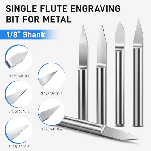 5PCS CNC Wood Carving Router Bit Set for Carvera/Carvera Air - size: Single Flute Engraving Bit